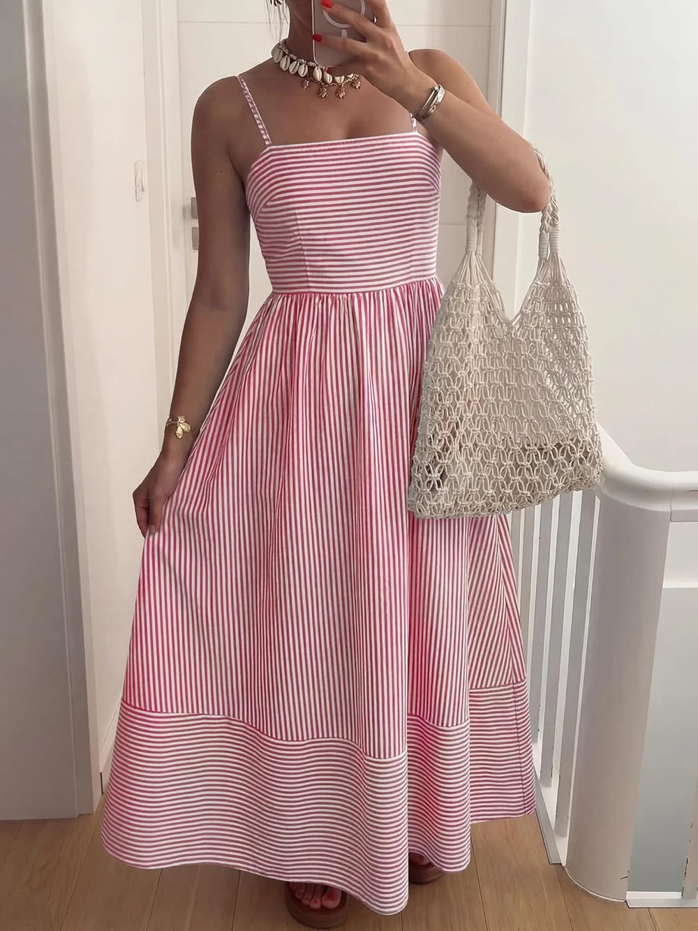 Gingham Spaghetti Strap Maxi Dress