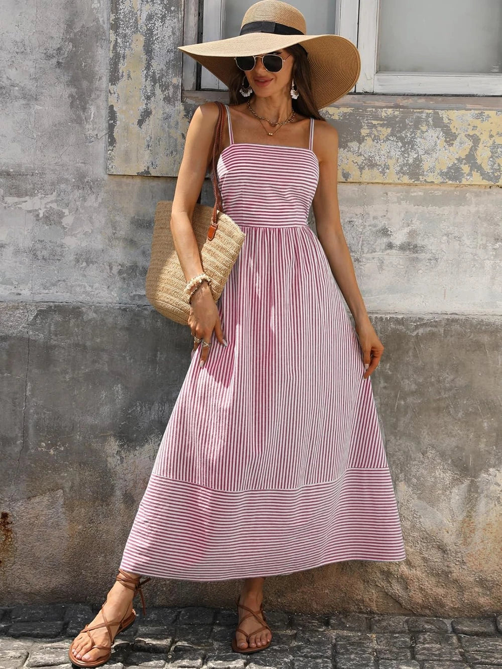 Gingham Spaghetti Strap Maxi Dress
