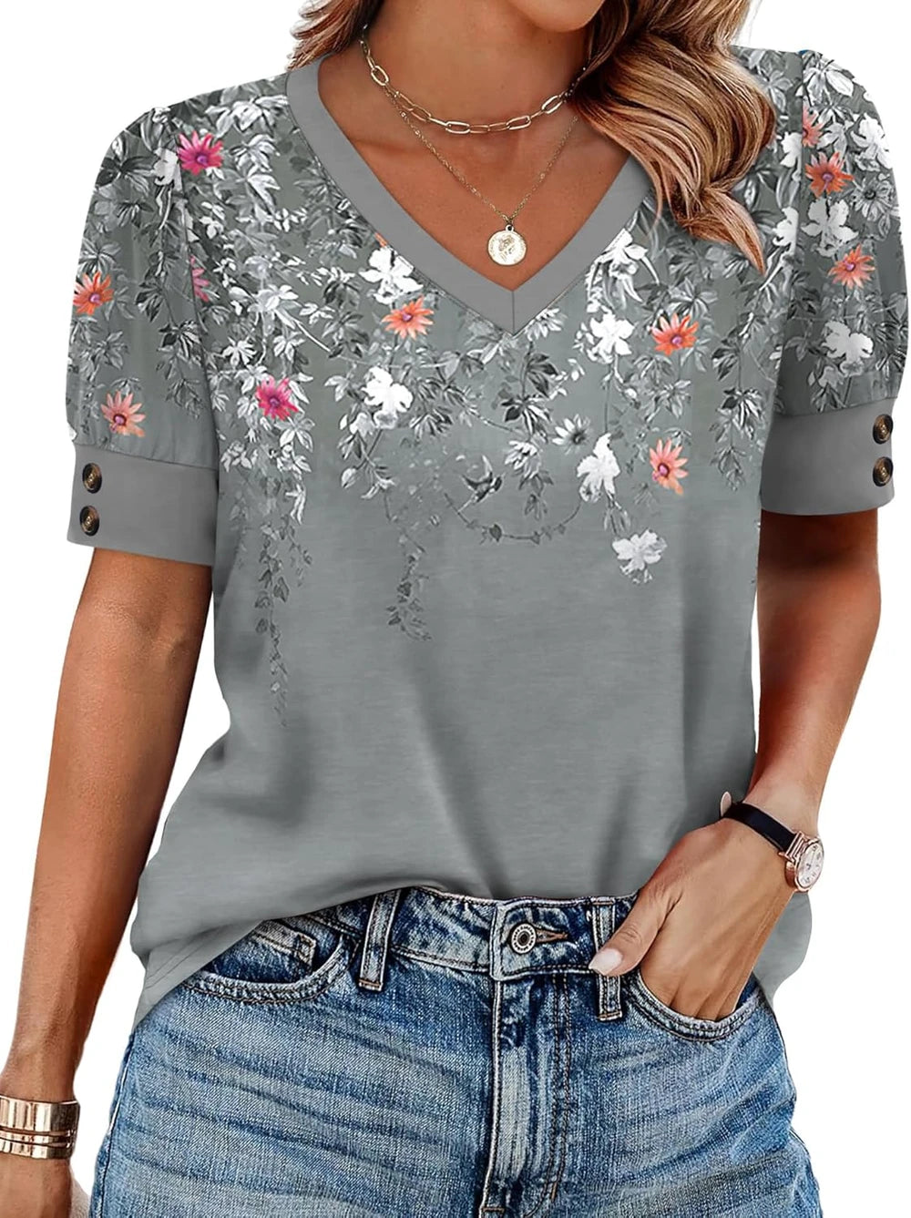 Floral V-Neck Blouse