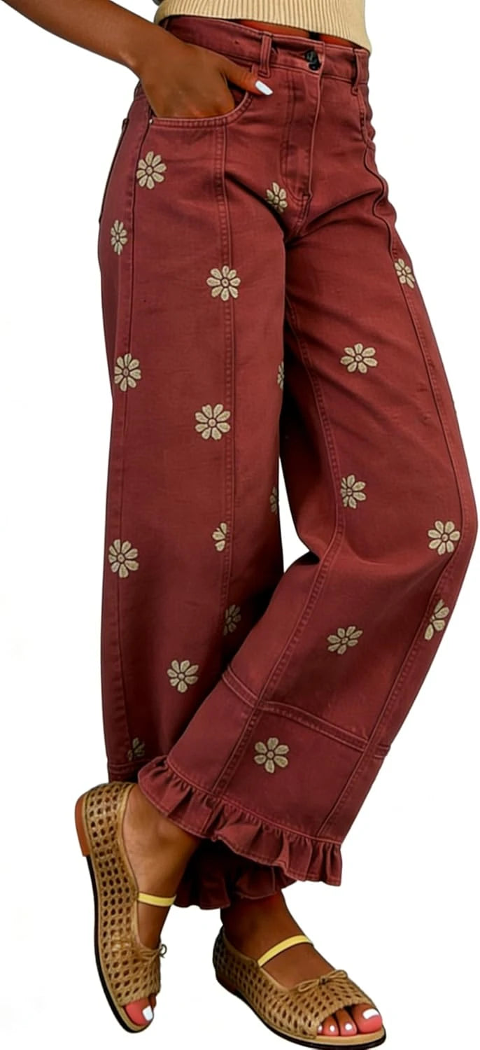 Floral Patchwork Barrel Jeans