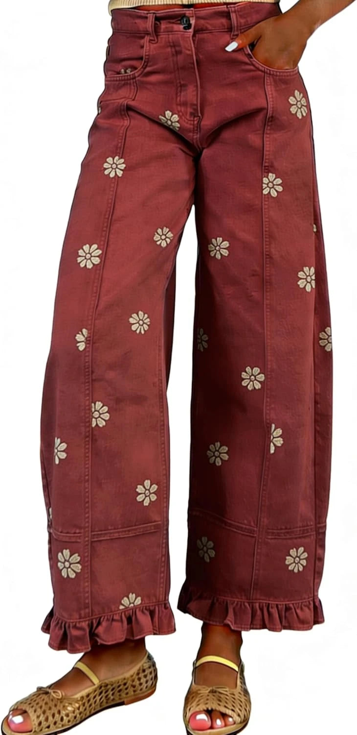 Floral Patchwork Barrel Jeans