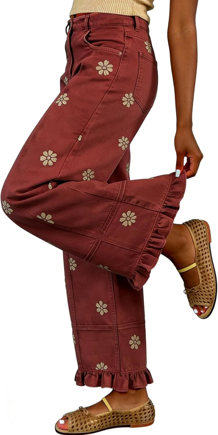 Floral Patchwork Barrel Jeans