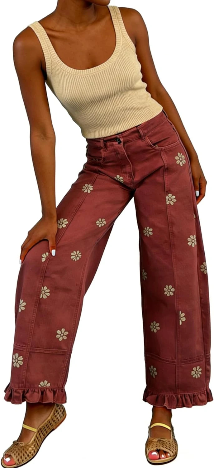 Floral Patchwork Barrel Jeans